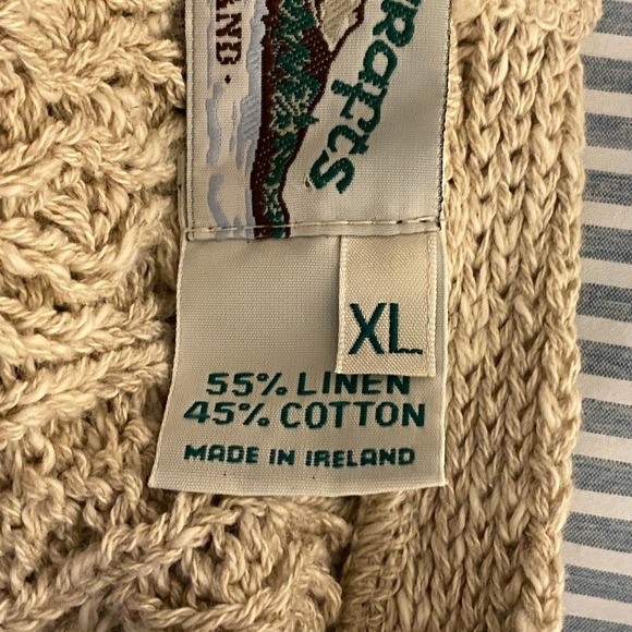 Aran Crafts Ireland Beige Tan Linen Cotton Cable Knit Cabin Cardigan Sweater XL - Picture 3 of 6